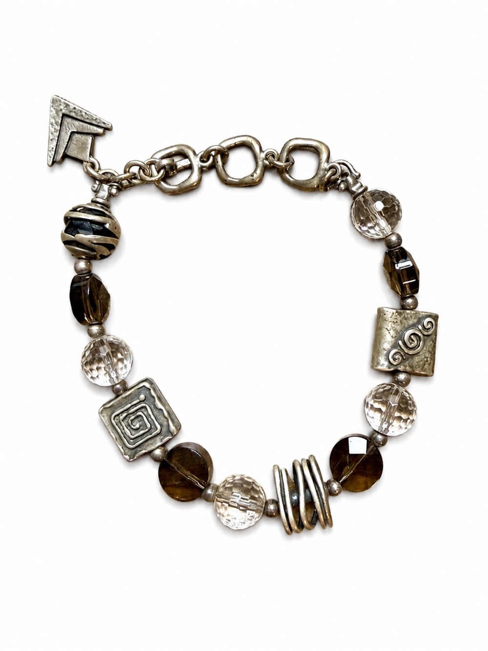 Silpada Silver and Smoky Brown Beaded Bracelet